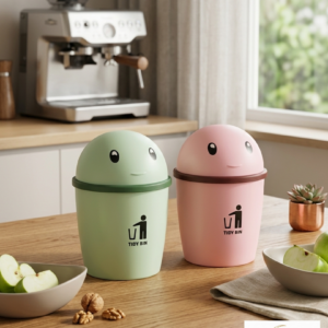 Mini Multiuse Dustbin for Table, Office, Desk, Bedroom with Attached Lid- Plastic (Random Color;1 Pcs)
