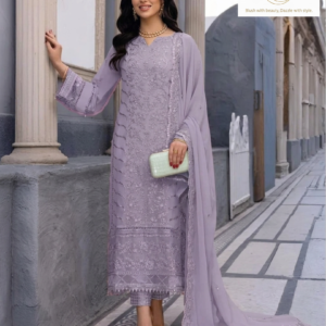 Women's Georgette Embroidery Work Semi Stitched Suit Set With Dupatta