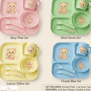 Cute Bear Dinnerware - Plate, Bowl, Cup, Spoon & Fork (Any Random Colour)