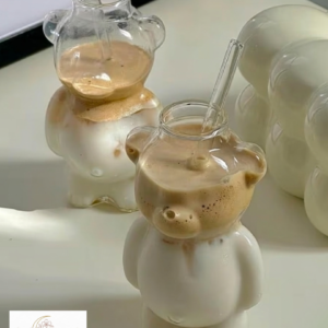 Aesthetic Teddy Mug With Straw (Glass) (Pack OF 1)
